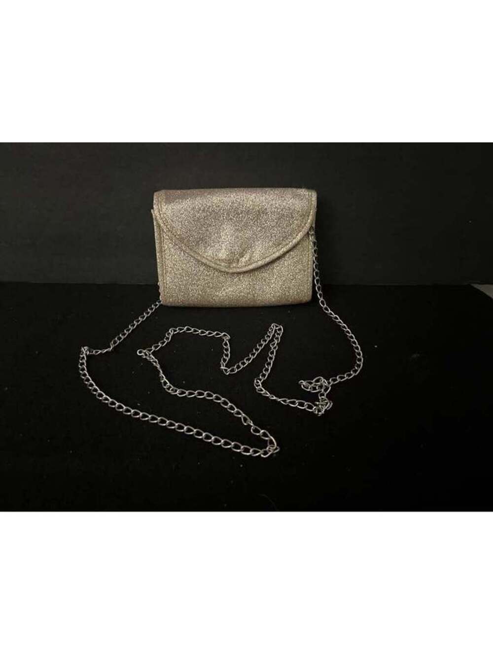 Gold Glitter Envelope Clutch with Chain Strap
